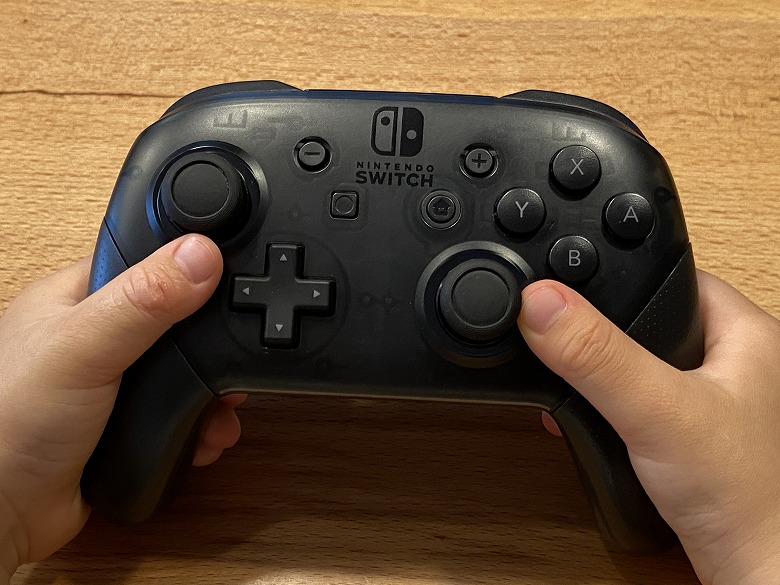 Nintendo Switch Proコントローラー持ったところ