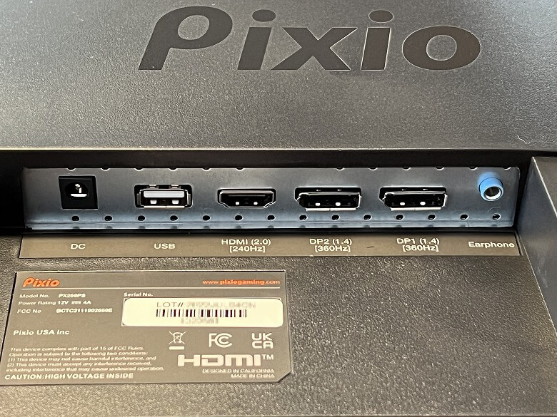 Pixio PX259 Prime S 入力ポート