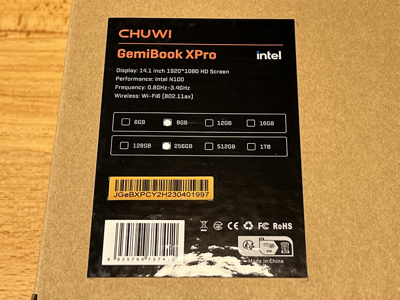 CHUWI GemiBook XPro ラベル